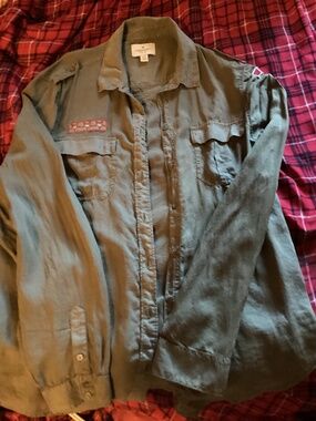 LARGE American Eagle military utility like button down top shirt Montauk NY
